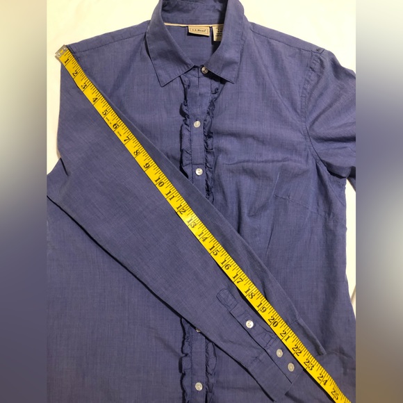 LL Bean blue, fitted with ruffle placket, S, button up shirt - Picture 9 of 13
